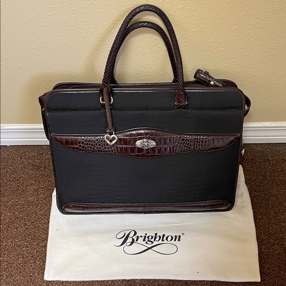 Brighton Black/Brown Tote with Heart Charm - Excellent Condition! Spacious!
